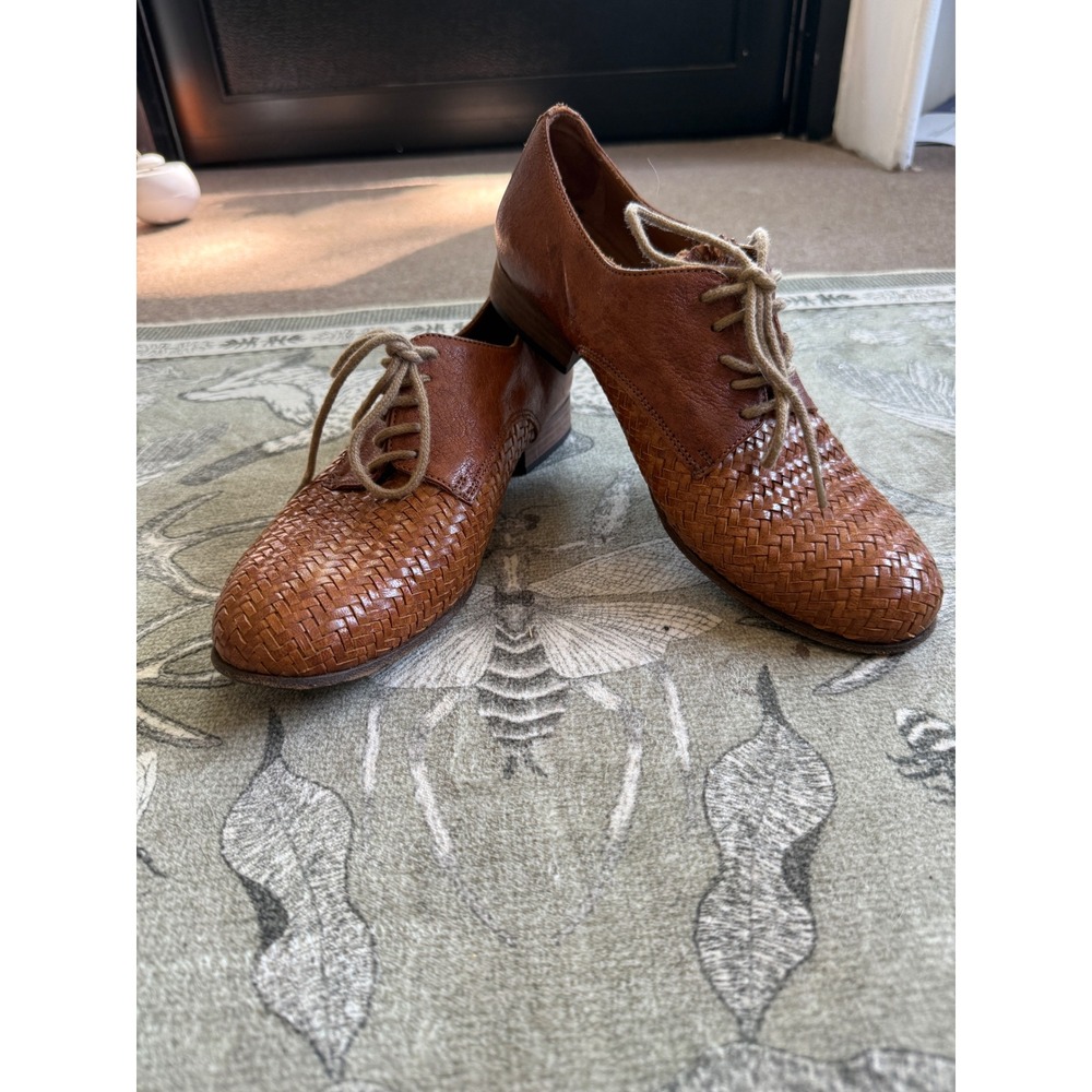 Sundance Woven Leather Oxfords Brown Italy Vero Cuio Size 39 Academia Preppy